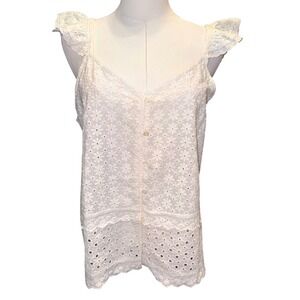 Design History Winter White Cotton Eyelet Button Front Camisole Top Medium NEW